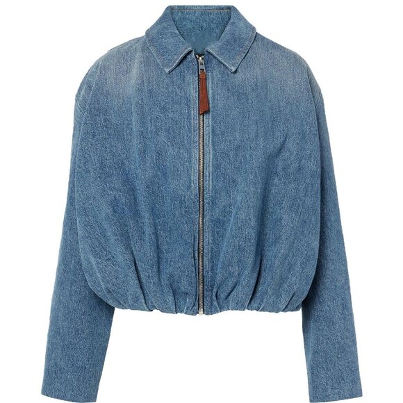 Jackets & Blazers - Denim Bomber Jacket Zip Up Draped Loose Fit Collared Casual Lightweight